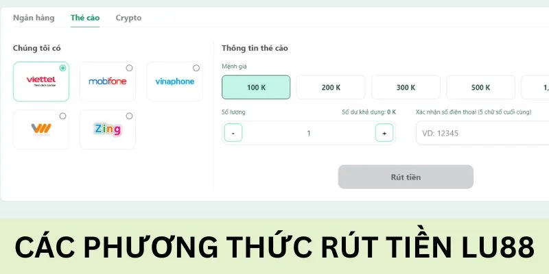 Nhà cái Lu88 hỗ trợ nhiều phương thức rút tiền